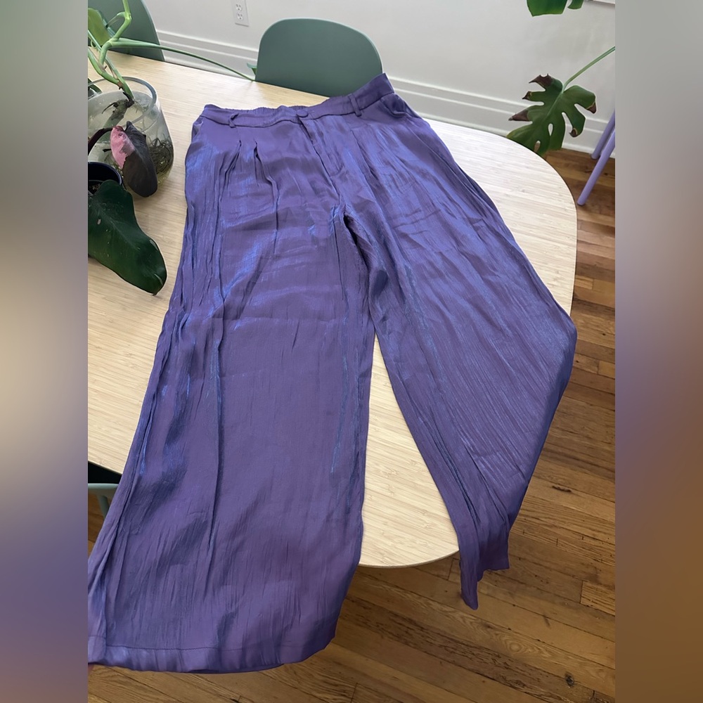 Cider Metallic Purple Wide Leg Trousers
